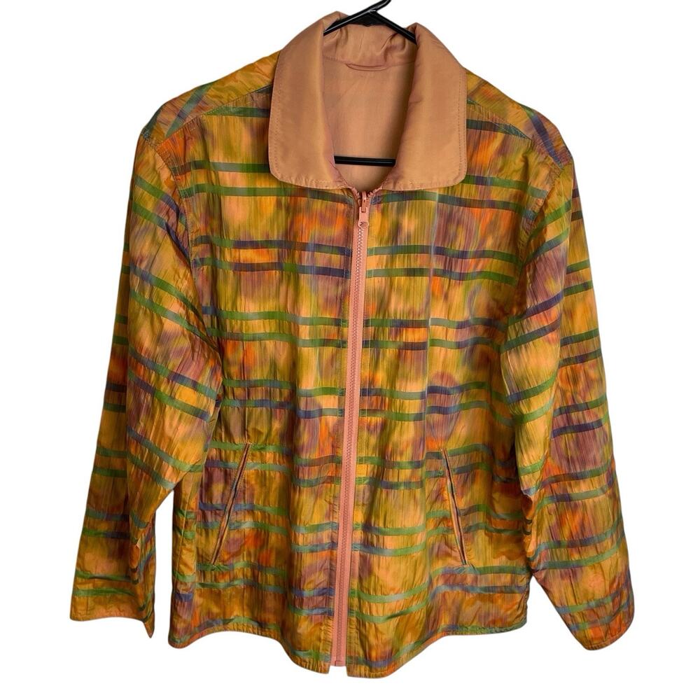 MYCRA PAC One Designer Orange Rain Jacket Coat Striped Zip Up Womens Petite